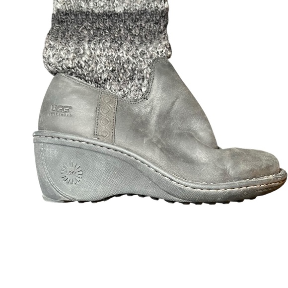 Ugg Cresthaven Nubuck wedge Knit Leather Leg Warmer Sock Boots Size Women 7 - Picture 5 of 9